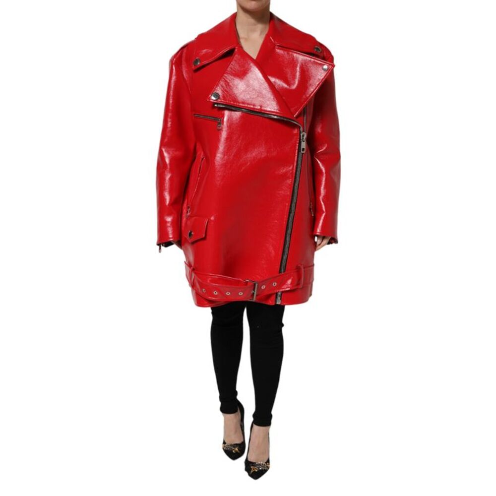 Dolce & Gabbana Red Lambskin Full Zipper Women's Jacket